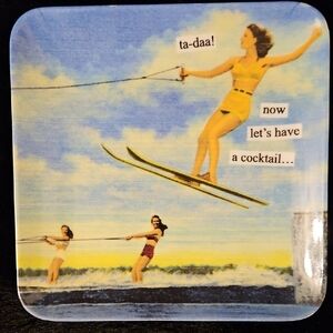 Retro Water Skiing Square Plate